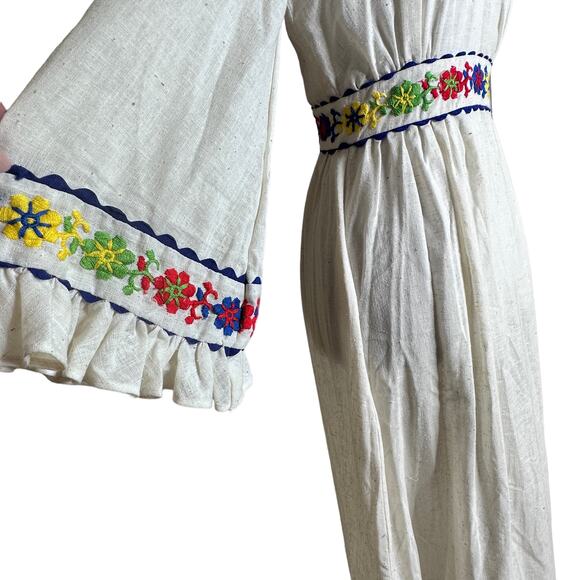 Vintage Sears Fashion CottageCore Maxi Boho Dress Embroidered 6/8 Small 70s - Picture 5 of 11